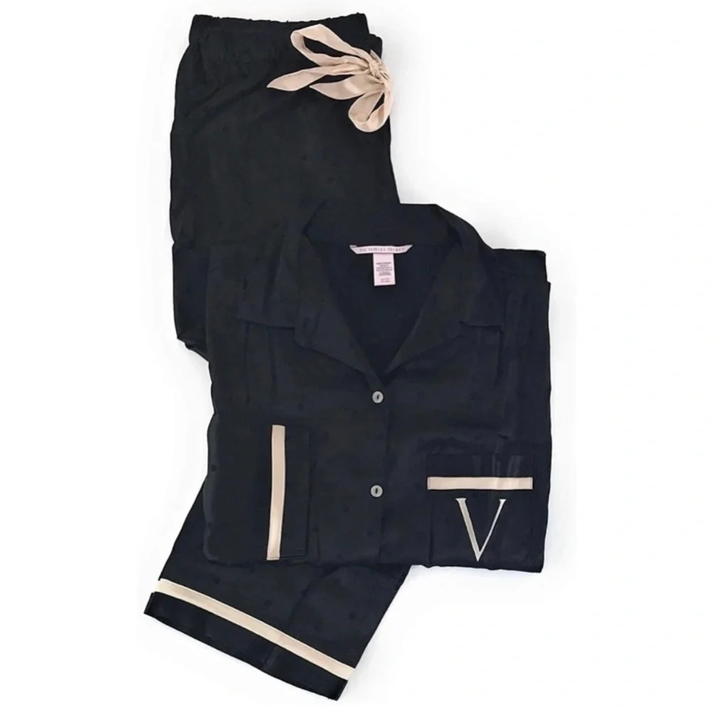 VICTORIA’S SECRET | Women’s Medium Black Satin Two-Piece Pajamas - Picture 2 of 9